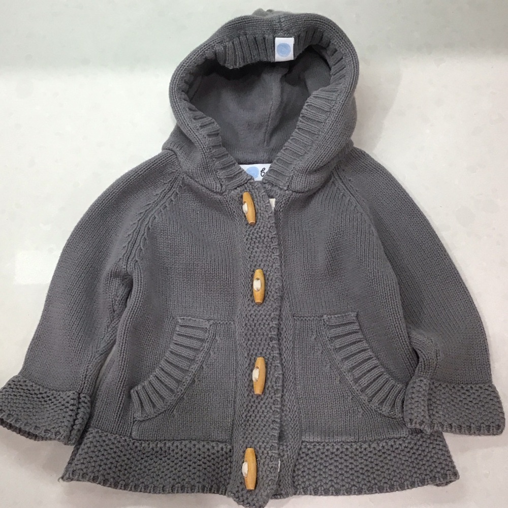 Cozy Gray Hooded Kids Grey Knit Baby Cardigan Sweater. beba bean